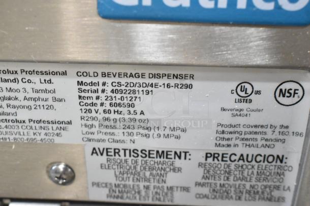 Crathco CS-2D/3D/4E-16 stainless steel refrigerated beverage machine base, 120V, scratch and dent, NSF & UL listed.