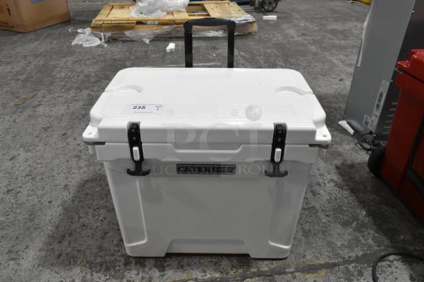 BRAND NEW CaterGator CG35WHW white 35 Qt. rotomolded cooler with wheels, latch closures. Scratch and dent condition.