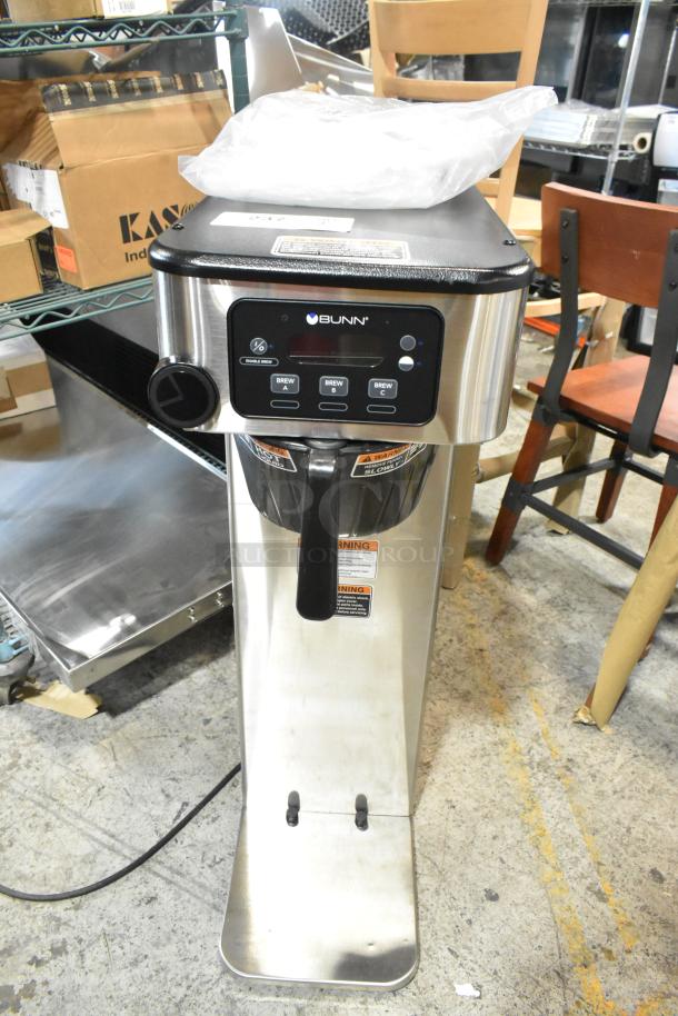 BRAND NEW 2025 Bunn ICB-DV Tall Infusion Series stainless steel coffee brewer, 120V, visible control panel, minor scratching.