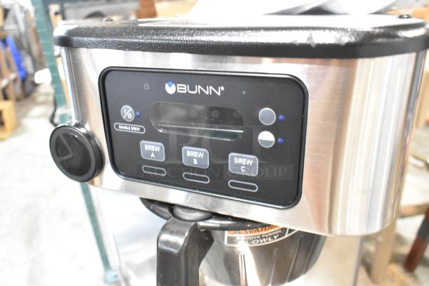 BRAND NEW Bunn 53100.0101 ICB-DV coffee brewer, stainless steel, 120V, scratch and dent sale, digital controls visible.