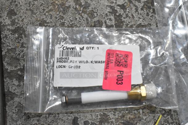 Cleveland S40462 probe assembly with lock, washer; new in sealed package, labeled "LOCN: CP3D2," QR code visible.