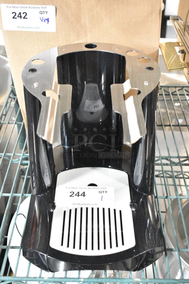 BRAND NEW 2025 Fetco S4SO-15/20-1 Server Satellite Stand, minor scratches, black with metal mounts, auction tags visible.