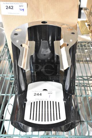 BRAND NEW 2025 Fetco S4SO-15/20-1 Server Satellite Stand, minor scratches, black with metal mounts, auction tags visible.