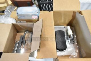 Three brand new Kason® items in boxes: 1467-R00014 Hinge, 1346-000005 Lift Off Hinge, 11808FMA100 LED Fixture 120V.