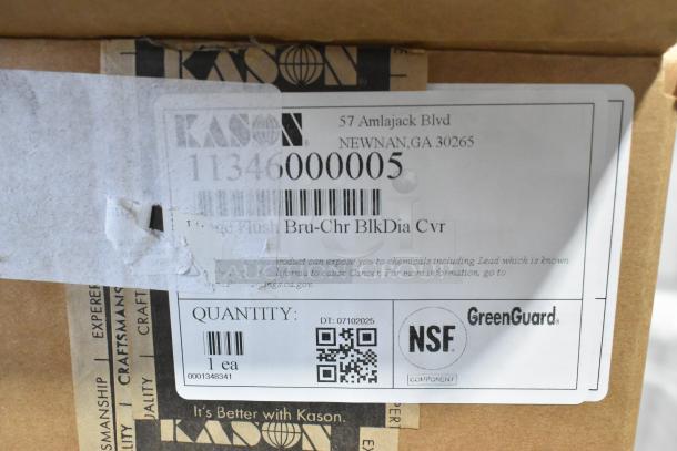 Kason® box label for item 1346-000005, NSF certified, includes barcode and safety info. Quantity: 1 ea.