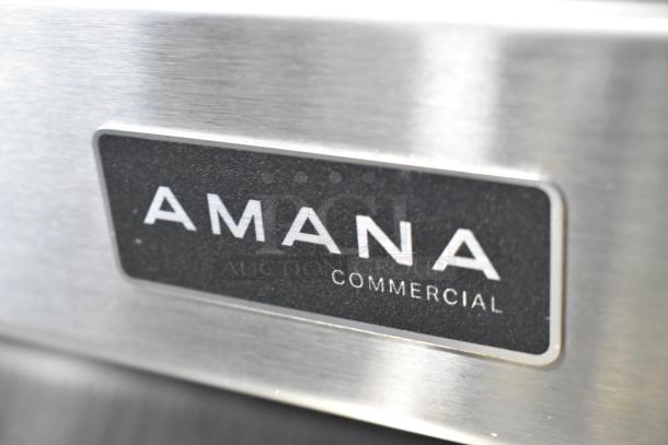 "Amana RC22S2 stainless steel commercial microwave, brand new with minor exterior scratches. 208/240V, 1 phase. Push button controls."