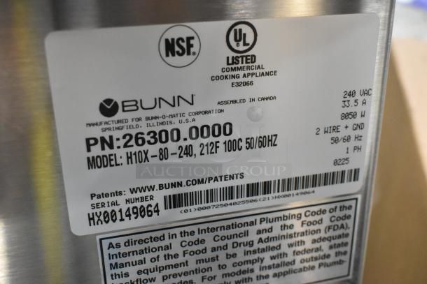 BRAND NEW 2025 Bunn H10X-80-240 Hot Water Dispenser, 10 Gal, 240V, 1 Phase. NSF, UL listed. Part Number: 26300.0000. Serial: HX00149064.