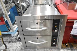ServIt 423WDNBI2 stainless steel double drawer warmer, new scratch and dent, 2024 model, 120V, built-in controls.