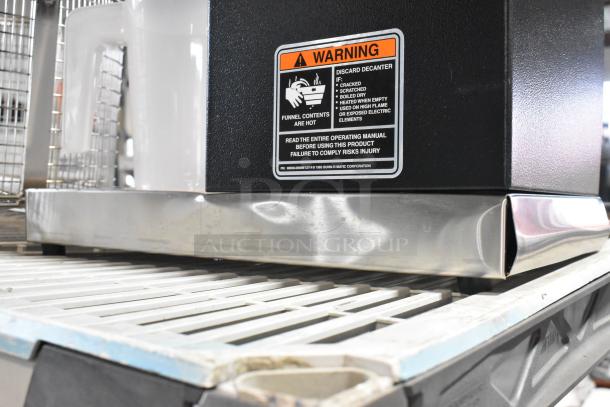 Brand new 2025 Bunn VPR-APS stainless steel pourover airpot coffee brewer, with visible warning label, minor scratches.