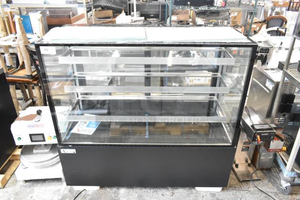 Brand new Avantco 193BCF60B bakery display case with broken glass on top, black metal, 59 1/8", 110-120V, 1 phase.