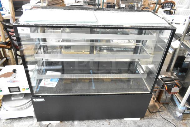 Brand new Avantco 193BCF60B bakery display case, 59 1/8", black, with broken glass top, 110-120V, 1 phase.