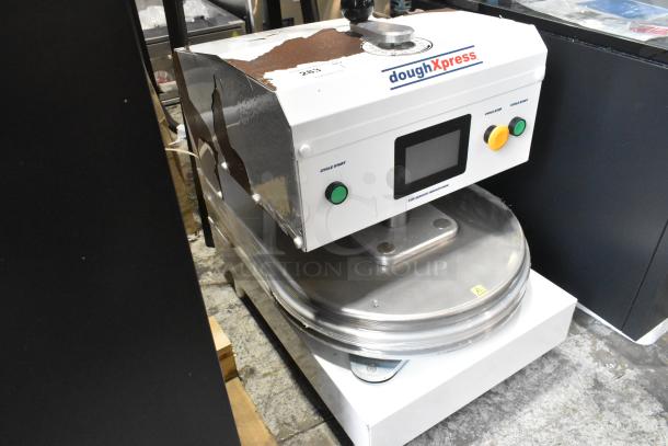 Dough Xpress DXE-W 18" pizza dough press, brand new with scratch and dent. Electromechanical, metal, 120V, single phase.
