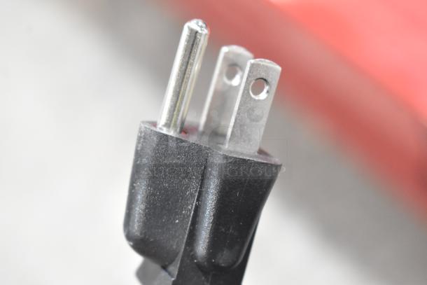 Close-up of the power plug for a Hatco GRFF Glo-Ray French Fry Warmer, 120V, 1 Phase, new condition.