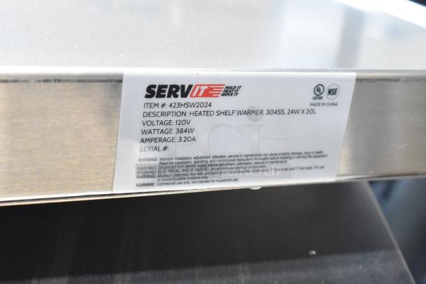 BRAND NEW 2024 ServIt 423SW24TLCPA Lighted Strip Warmer; scratch and dent; 120V, 1 phase, single toggle; item tag details specs.