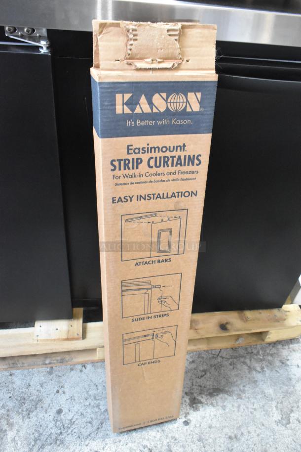 Kason Easimount Strip Curtains box, new, for walk-in coolers, easy installation instructions visible.