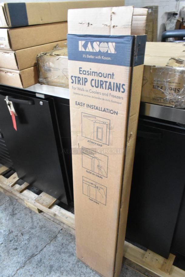 Kason Easimount Strip Curtains in original box, brand new, includes installation instructions. Suitable for walk-in coolers.