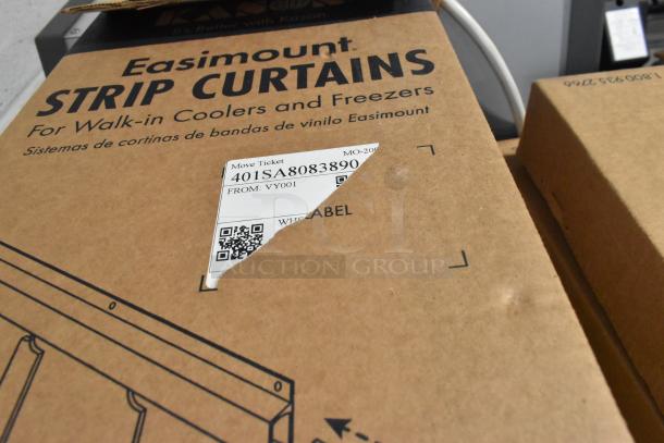 Kason Easimount Strip Curtains, new scratch and dent. Includes tag with move ticket details. Five sets for auction.