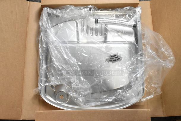 Brand new Elkay bottle filling attachment, scratch and dent condition, in an open box with protective plastic wrapping.