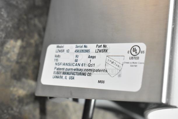 Elkay bottle filling attachment label showing model LZW8SR 1D, part number LZWSRK, serial 4503202005, in new condition.