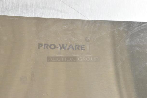 Pro-ware stainless steel fry scooper, brand new with minor scratch and dent, logo visible on surface.