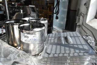 8 brand new items including 3 Qt. stainless steel inset jars and Cambro clear polycarbonate lids. Quantity marked as X8.