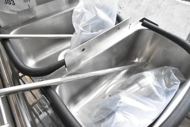 2 new Nemco Ice Cream Dipper Wells with faucet, slight scratches, stainless steel, plastic liners included.