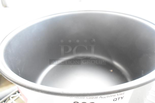 Brand new metal rice warmer insert, showing minor scratches and dents. Matte finish, sturdy construction. Ideal for auction.