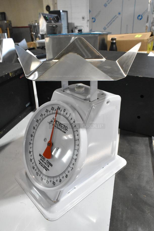 Brand new Detecto T25BN countertop scale, scratch and dent, model shown with clear dial and stainless steel tray.