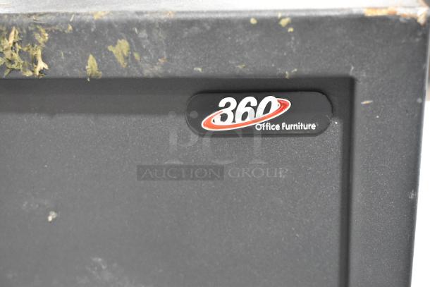 Brand new 360 Office Furniture black steel security safe, 19 3/4" x 16" x 7 7/8", with electronic keypad lock. Scratch and dent.