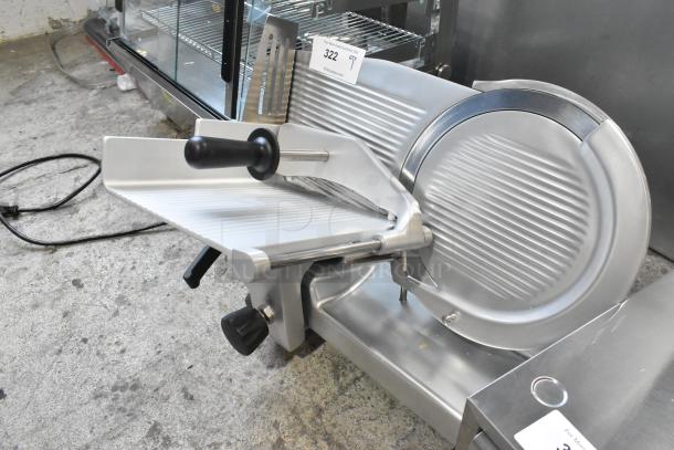 Brand new 2025 Bizerba GSE 12" slicer, manual gravity feed, stainless steel, scratch and dent, 120V, 1 phase.