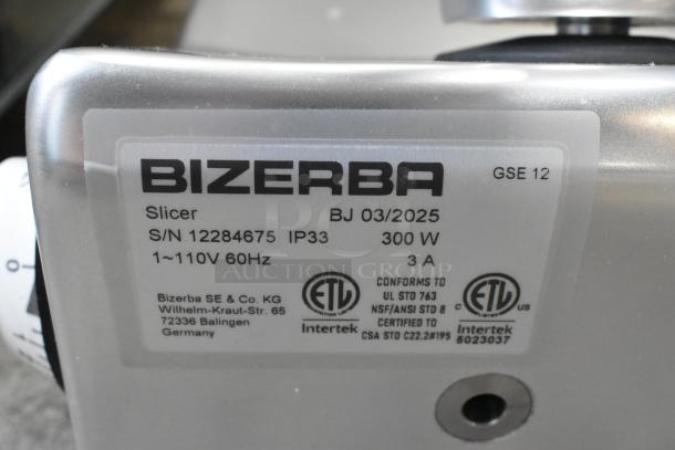 BRAND NEW 2025 Bizerba GSE 12 Meat and Cheese Slicer, 12" Blade, 120V, Scratch and Dent, Model Label Shown.