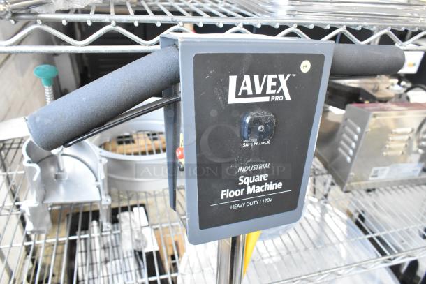 Lavex SP-8825 Square Floor Machine, 120V, new, slight scratches. Heavy-duty, industrial use. Safety lock, Pro label visible.
