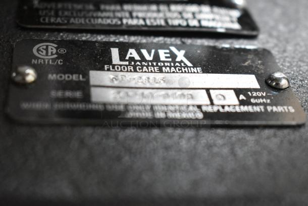 Brand new Lavex SP-8825 Heavy Duty Floor Machine, 120V, marked as scratch and dent. Model plate visible.