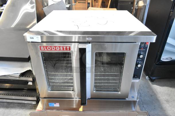 Brand new Blodgett ZEPHAIRE-200-E stainless steel electric convection oven, bakery depth, with view-through doors and controls.