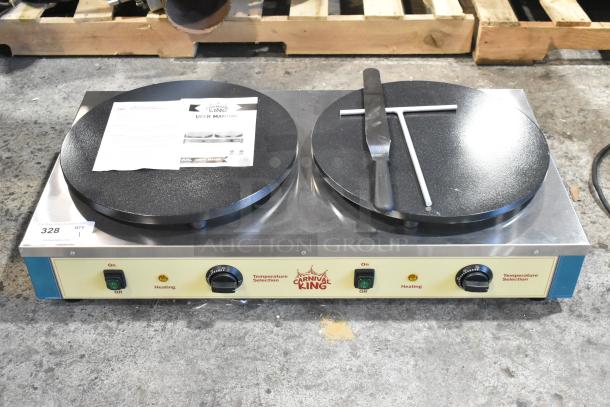 Carnival King 382TCM16DBL 16" Dual Non-Stick Crepe Maker, 2024, brand new, scratch and dent, 208/240V, 1 Phase, user manual included.