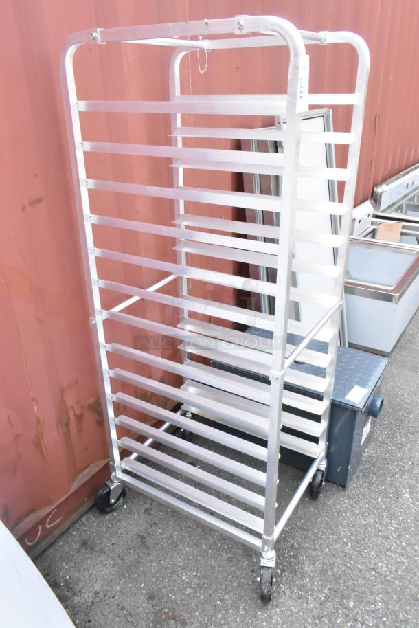 Brand new Regency 600PPR13KD2 13-pan pizza dough box rack on commercial casters, scratch and dent condition.
