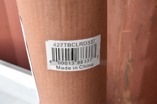 Bar height table base column, Lancaster Table & Seating 427TBCLRD337, new condition, "Made in China" label visible.