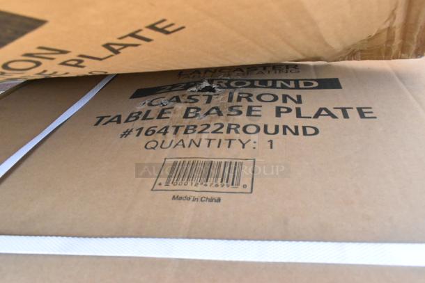 18 BRAND NEW Scratch and Dent items; includes Lancaster cast iron table base plates, model #164TB22ROUND, Made in China.