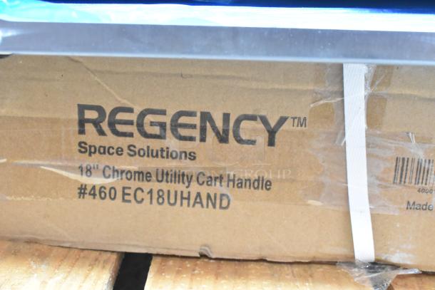 Regency Space Solutions 18" Chrome Utility Cart Handle in box, model #460 EC18UHAND, new scratch and dent condition.
