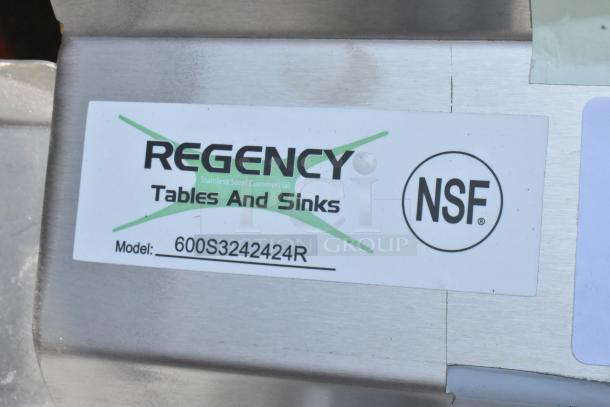 BRAND NEW Regency 600S3242424R 3 Bay Stainless Steel Sink, scratch and dent, right drain board, no legs, NSF certified.