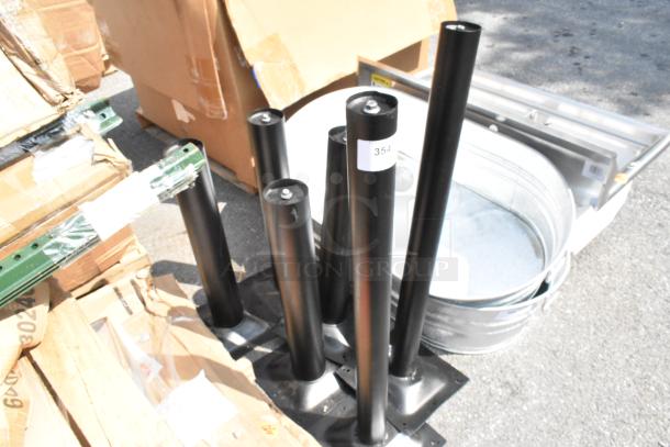 6 brand new scratch and dent Lancaster Table & Seating Excalibur table base columns, bar and dining height, labeled 354.