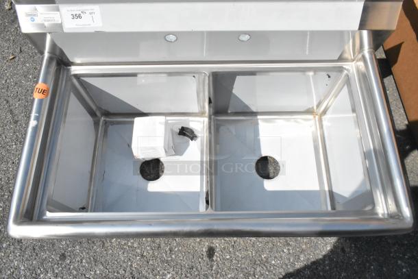 Brand new Steelton 522CS21717 two-compartment stainless steel sink, 39.5", 18 gauge, 17"x17"x12" basins, no legs, scratch and dent.
