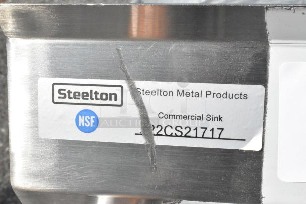 Steelton 522CS21717 stainless steel two-compartment sink, 39.5", 18 gauge, scratch and dent, NSF certified, no legs included.