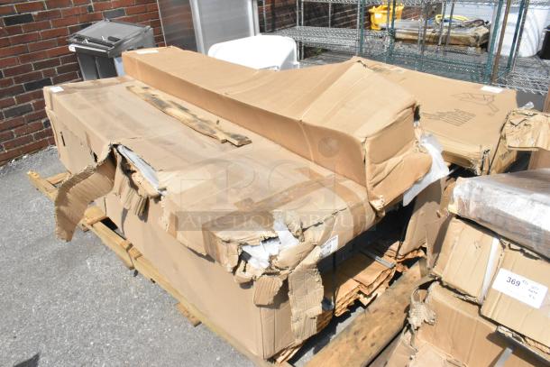 Three Regency Locker Systems items in damaged boxes on pallet; brand new but with scratches and dents.