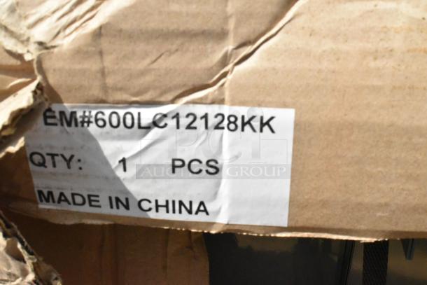 Cardboard packaging labeled "Item #600LC12128KK, Qty: 1 PCS, Made in China," showing signs of wear.