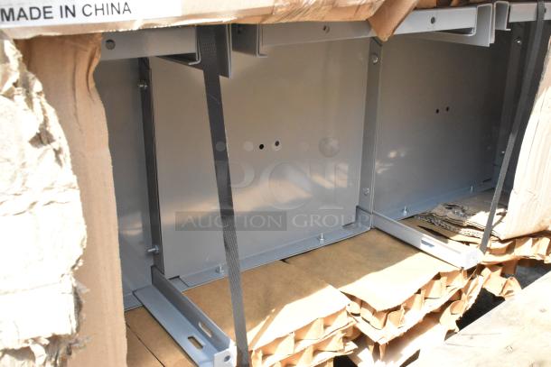 Regency Locker Systems, new scratch and dent items. Made in China label visible. Metal construction on cardboard base.