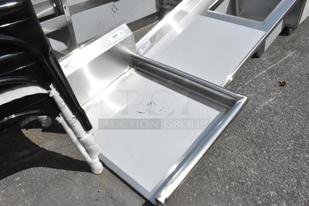 Brand new Regency 600CDT24R 2' clean dish table, 16-gauge stainless steel, right drainboard, no legs, scratch and dent condition.