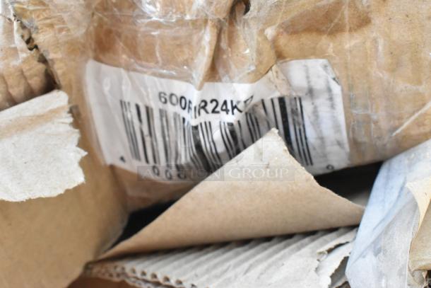 Auction item packaging with visible barcode, item code "600R24KP," part of scratch and dent selection.