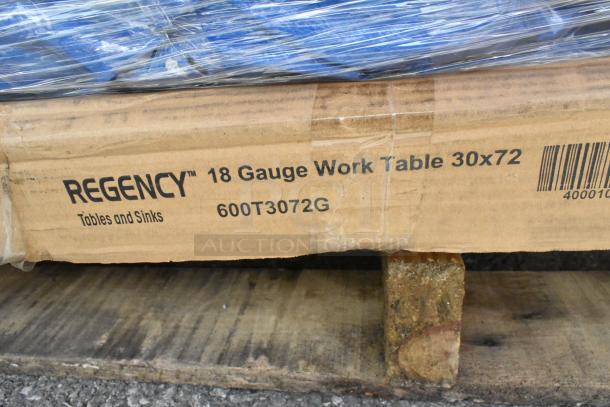 Regency 18 Gauge Work Table 30x72 in packaging. Model 600T3072G on cardboard box, scratch and dent condition.