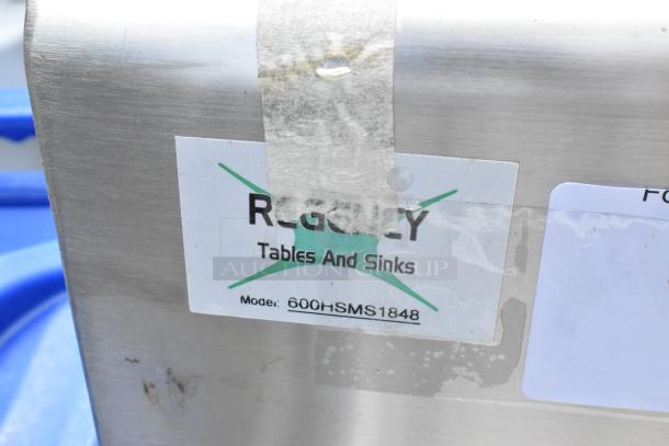 Regency 600HSMS1848 hand sink label, stainless steel, wall-mounted, for two 8" center faucets, new condition.